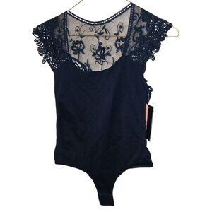 Cotton Candy Women's Size Medium Large Seamless Bodysuit Black Lace Crochet Top